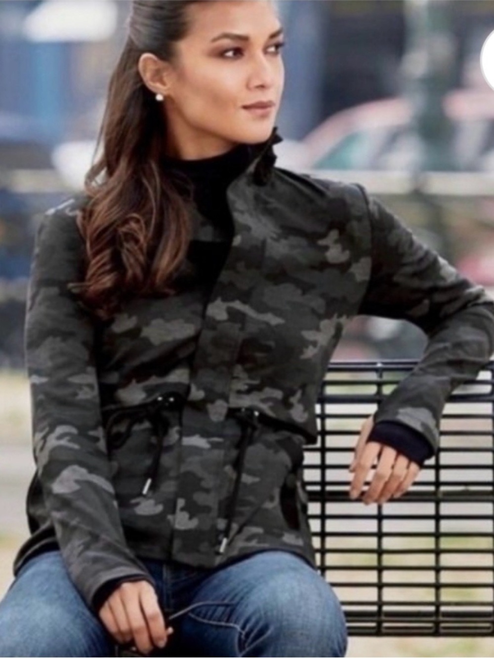CAbi Women’s Camo Drawstring Waist Utility Jacket - Black & Gray